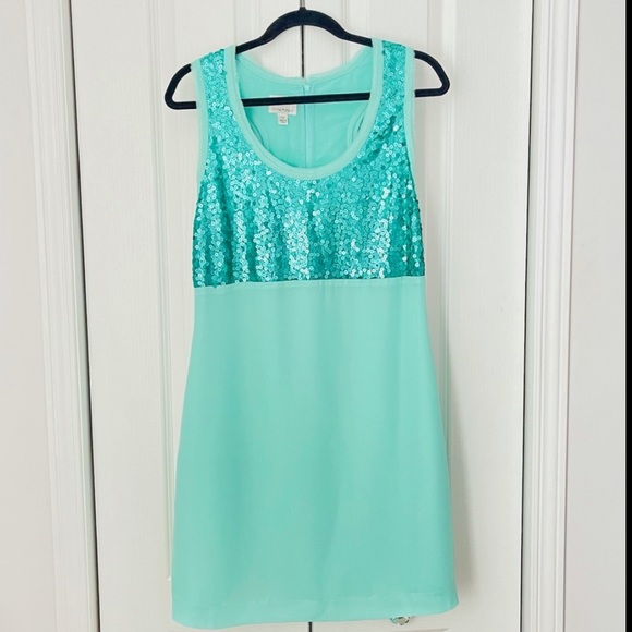 DONNA MORGAN NWOT Mint Sequined Bodice Mini Dress - Picture 4 of 6